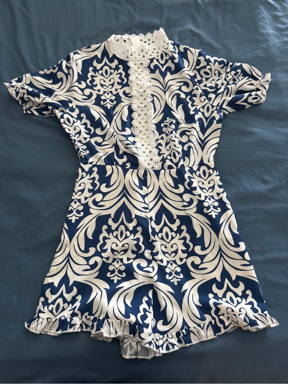 Girls Navy and White Lace-Detail Casual Dress